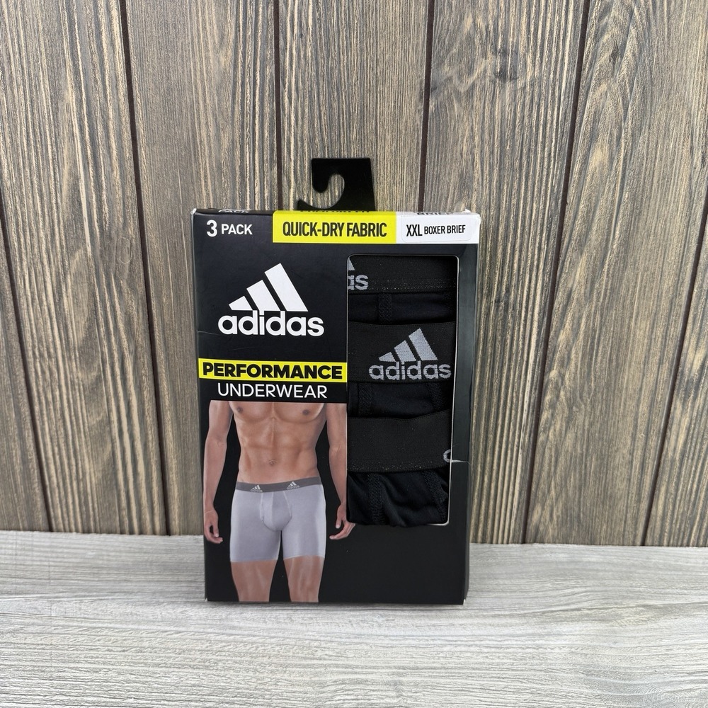 Adidas Men's Performance 3 Pack Boxer Briefs, Color: Blacks Size XXL
